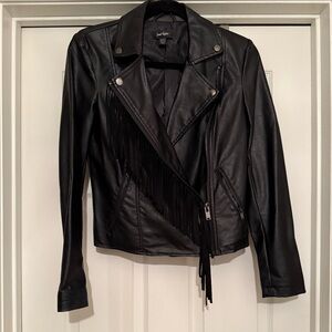 Lord & Taylor Black Leather Fringe Jacket